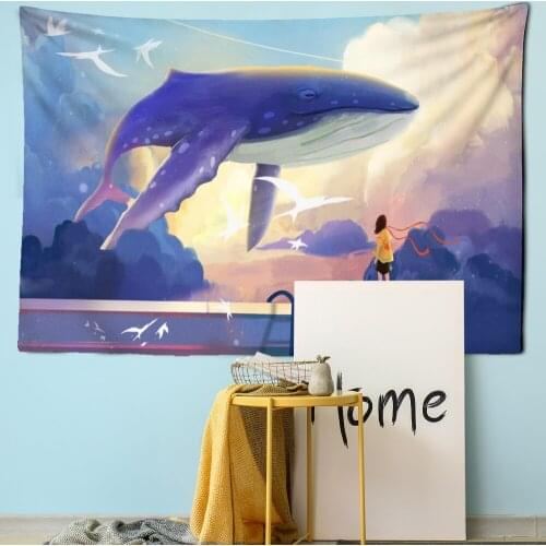 Whale And Sea Tapestry Wall Hanging Kawaii Childrens Colorful Bohemian Hippie Childrens Room Girls Bedroom Home Decor
