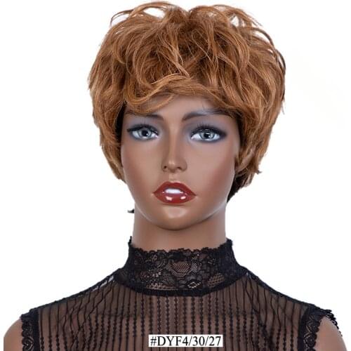 Rebecca Short Pixie Cut Curly Human Hair Wigs With Free Bangs For Women Remy Brazililian Jerry Curl Glueless Blond Color Natural