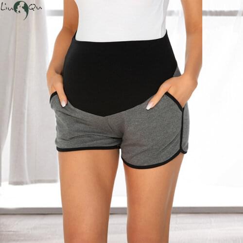 Maternity Summer Shorts Stretchy High Waist Fitness Short with Pocket Pregnant Pants Soft Abdomen Shorts Women Maternity Clothes