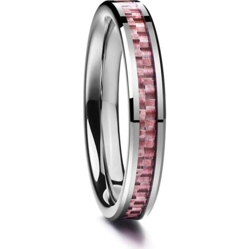 Nuncad Mens 4mm Wide 100% Tungsten Carbide Pink Carbon Fiber Steel Tungsten Steel Ring Imitation Rock Stone Tungsten Rings
