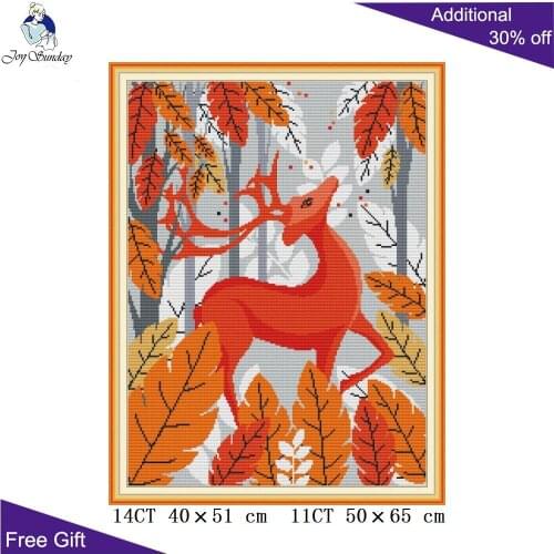 Joy Sunday Deer King DA464 14CT 11CT Counted and Stamped Deer Male Deer Animal Home Decor Embroidery Cross Stitch kits