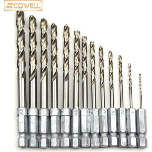 30% Off Hex Shank HSS Twist Drill Bits Set Quickly Changed Shank Drill Bit Set Cut Metal DIN338 Fully Ground 13pcs 1/4 1.5 - 6.5
