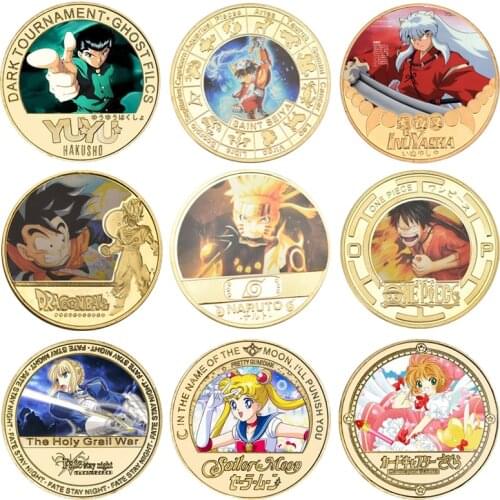 34 Styles Japan Anime Gold Commemorative Coins Set Collectibles Cartoon Souvenir Challenge Coin Birthday Gifts for Kids Children