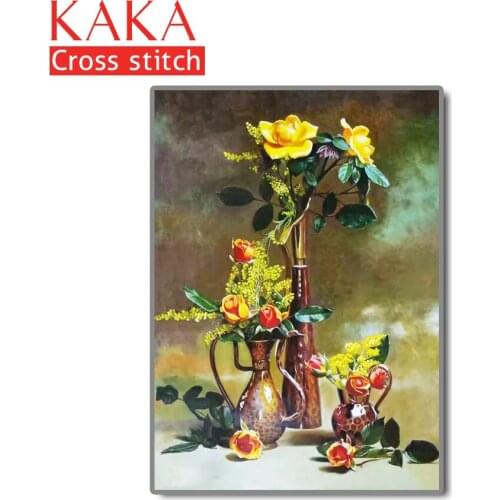 Cross stitch kits,Embroidery needlework sets with printed pattern,11CT canvas for Home Decor Painting,Flowers Full NCKF002