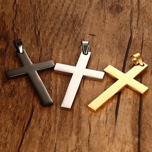 Hot new arrival Religious jewelry stylish 50MM titanium steel cross pendant can with chain or no chain top quality men bijoux