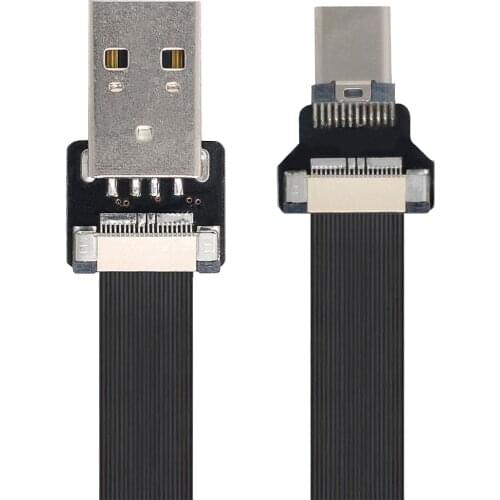 USB 2.0 A Male to USB-C Type-C Male Data Flat Slim FPC Cable for FPV & Disk & Phone