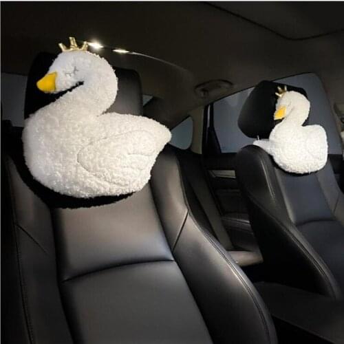 Car Headrest Cartoon Cute Plush Swan Creative Beautiful Soft Plush Seat Belt Cover Car Neck Pillow Car Interior Ornament