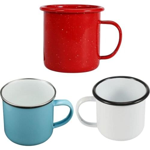 Rolled enamel cup Simple coffee cup With handle classic Solid color mug Home office water cup beer mug