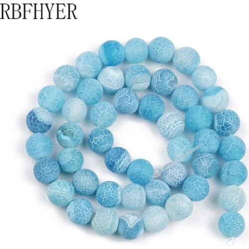 RBFHYER Natural Lake Blue Stone Weathered carnelian beads for Jewelry Making DIY Charm Bracelet 15'' 6/8/10/12MM