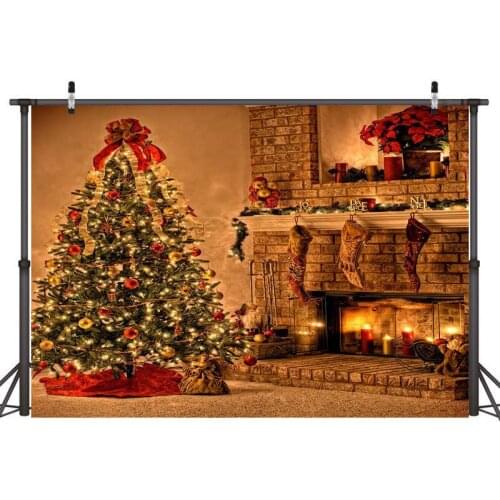 Christmas Fireplace Theme Backdrop for Photography Tree Sock Gift Xmas Party Decoration Supplies Photo Background Banner Studio