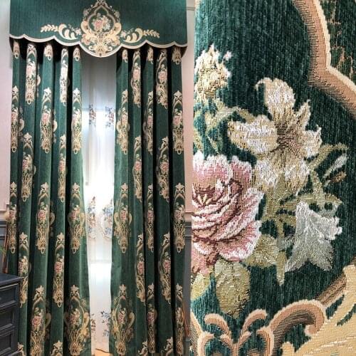 American Style Chenille Curtain Water Soluble Hollow Embroidered Curtain Living Room Bedroom Shade Floor Curtain