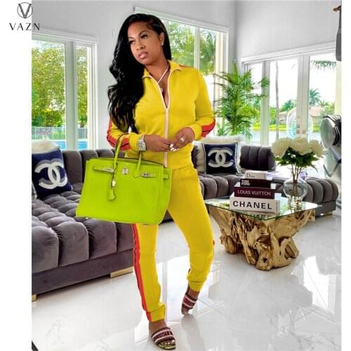 VAZN 2021 Autumn High-end Tracksuits Set Solid Casual Energy Full Sleeve Cloth Group Long Pencil Pants Slim Women 2 Piece Set