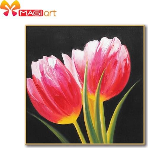 Cross stitch kits Embroidery needlework sets 11CT water soluble canvas patterns 14CT Floral style Tulip red-NCMF221