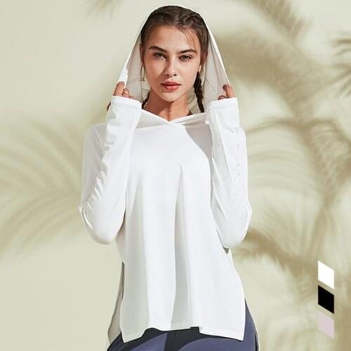 Women Long Sleeve Loose Fitness Clothing High Collar Hood Running Blouse Yoga Perfect Shaping Breathable Slim Quick Dry T-Shirt
