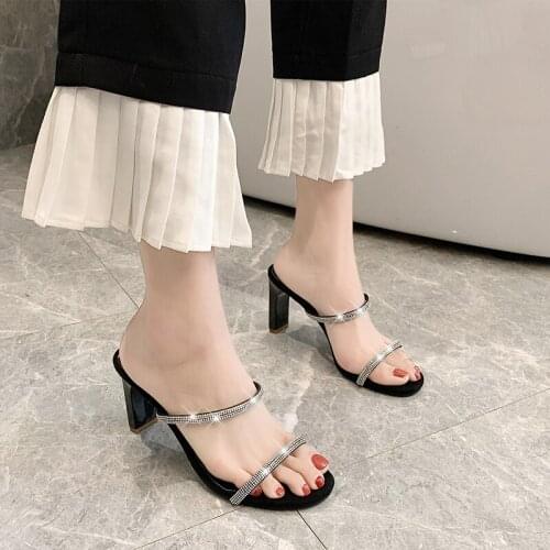 SummerNew Female High-heeled Slippers FemaleCrystal Sexy Slippers LadiesSingle Shoes Bright Thick-soled High-heeled PartySandals