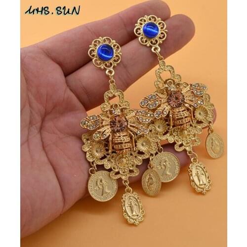 MHS.SUN Baroqur Vintage Drop Earrings Exaggerated Women Dangle Earrings Bohemia Court Style Female Party Show Jewelry 1Pair