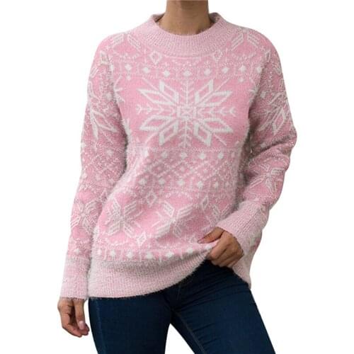 Xingqing Women Snowflake Sweater Winter Christmas Warm Long Sleeve Round Neck Knit Loose Pullover Top Ladies Pullovers Sweaters