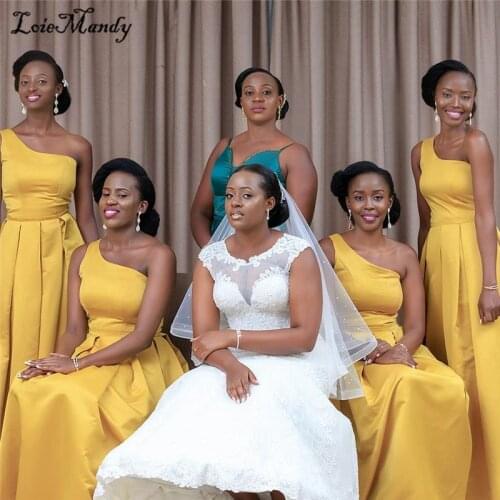 Gold One Shoulder Kenya Bridesmaid Dresses Long 2021 Eastafrica Weddings Guest Dress For Women Plus Size Vestido madrinha