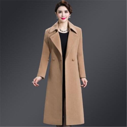 Womens Overcoat 2019 Autumn Winter Cashmere Coat Turn-Down Windbreak Soft Coat Outwear Clothing Black Red Blue Khaki Purple 5XL