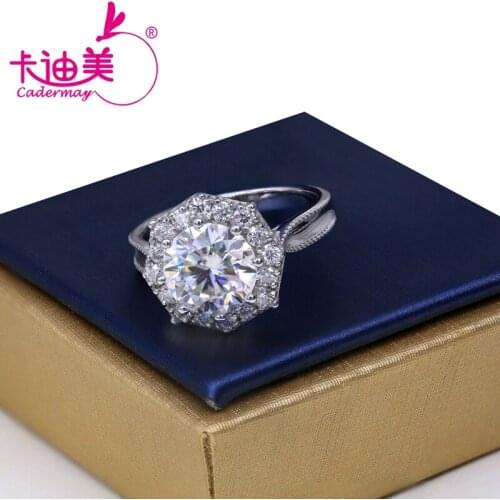 CADERMAY Octagon Shape Sterling Silver 925 Ring Luxury 3ct 9mm D VVS1 Round Moissanite Diamond Engagement Ring Jewelry