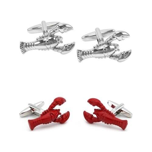10pairs/lot Silver/Red Little Lobsters Crayfish Cufflink Crawfish Cuff links Mens Jewelry Accessories Gift Wholesale