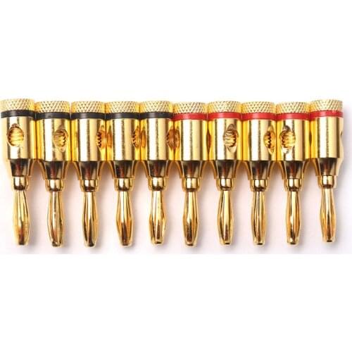 10Pcs 4mm Copper Gold Plated Banana Plug Plugs Audio Speaker Wire Cable Connector L 40mm