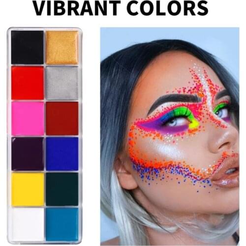 12Colors Face Body Painting Oil Waterproof Safe Kids Flash Tattoo Painting Art Halloween Party Makeup Fancy Dress Beauty Palette