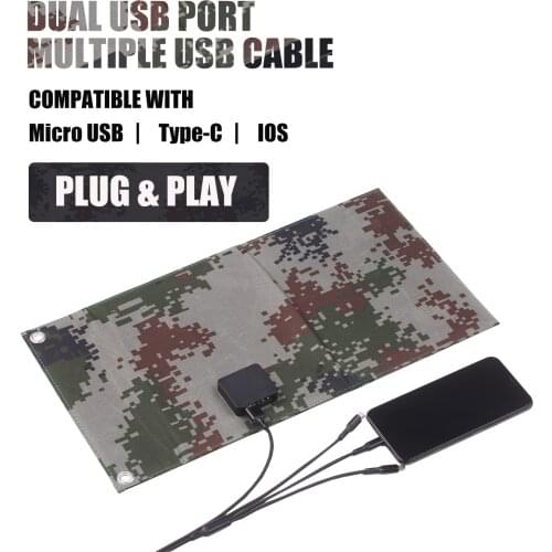 120W 12V Monocrystalline Foldable Solar Panel with Dual USB Outputs Multi Multi Charger Cable Adapter Type-C/Micro USB Port