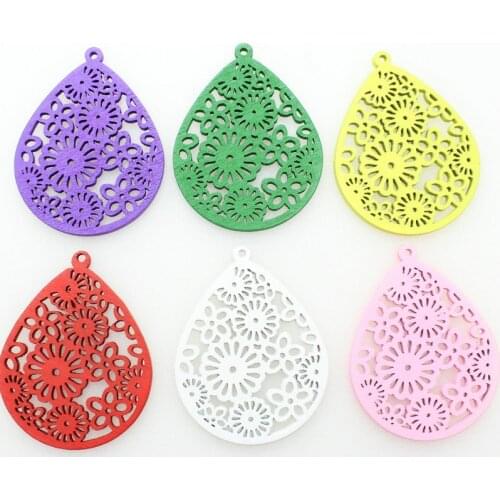 15pcs Large Filigree wood Wooden pendants for Earrings, statement jewelry diy 38*50mm teardrop wood pendant