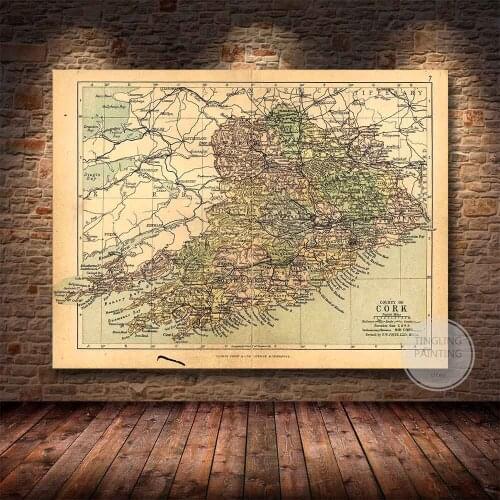 1897 Map of County Cork, Ireland-Map of Ireland-Antique Map Poster Wall Art Canvas Living Room Cafe Bar Vintage Decoration