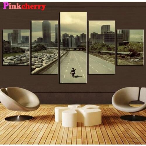 5d Diamond Painting Full Square/Round 5 Pieces Movie Walking Dead City Street Landscape Multi-Picture 3D Diamond Embroidery
