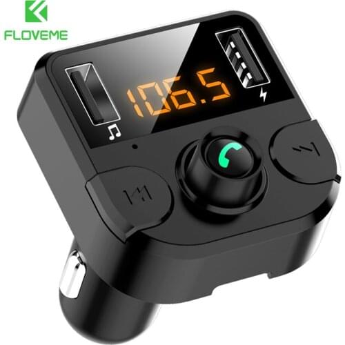 FLOVEME Car USB Charger LCD Display Handsfree Wireless Bluetooth 5.0 Kit MP3 Player FM Transmitter Dual USB Car Phone Charger