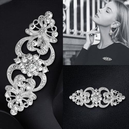 Large Flower Crystal Brooch Pin Bridal Wedding Party Dress Clothing Brooch Pin Alloy Vintage Broaches for Women Jewelry