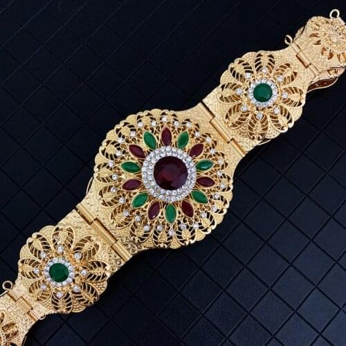 Big Size Morocco Gold Caftan Belts Green Red Rhinestone Arabic Wedding Bridal Jewelry Middle East Body Chain Jewelry for Women