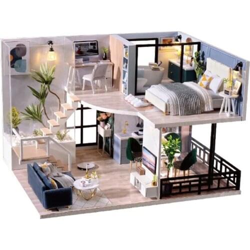 Wooden Doll House Furnitures Diy 3D Castle Wooden Miniaturas Assemble Dollhouse Toys for Children Birthday Gifts