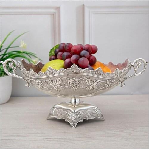 European Retro zinc alloy silver fruit plate large wedding tabletop candy tray decoration fruit bowl restaurant decoration
