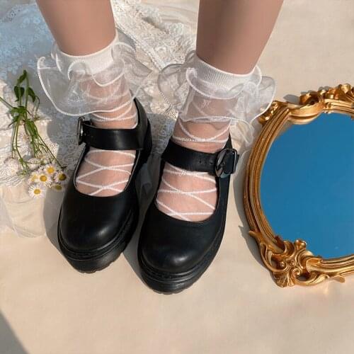 French Lace Strap Crystal Glass Silk Socks Girl Lolita Mesh Beautiful Bunching Socks Women