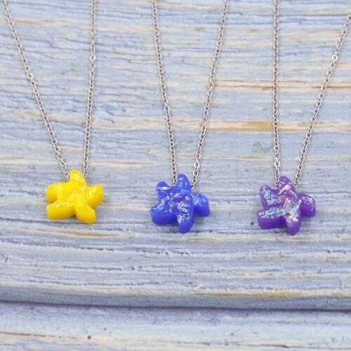 Jaymaxi Stainless Steel Animal Sea Starfish Necklace Synthetic Opal Pendant For Women Jewelry Gift for Girls 45cm 2Piece/lot