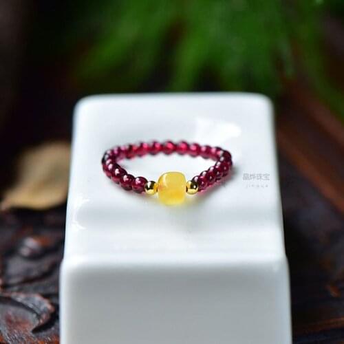 Natural Stone Beads Rings 3mm Crystal Round Strand Finger Ring Handmade Creative Band Ring Women Party Jewelry