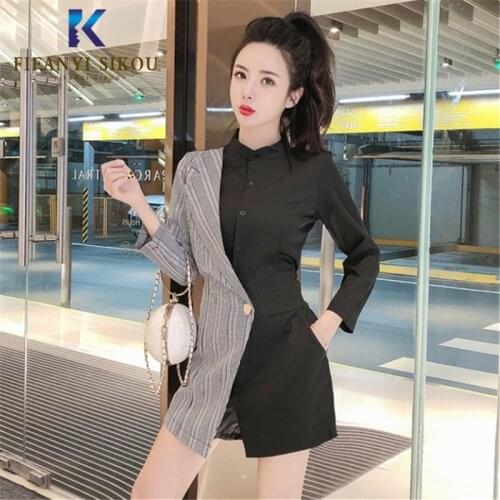 Romper Womens Jumpsuit Wide leg Shorts Spring Long Sleeve Patchwork Rompers Women Fashion Elegant Casual High waist Overalls