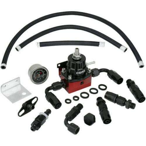 OSIAS Black&Red Adjustable Fuel Pressure Regulator Kit AN 6 Fitting End 160Psi