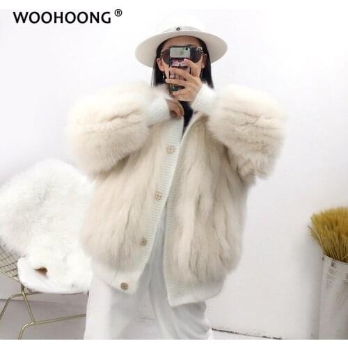 Real Fox Fur Coat Women Winter Genuine Fur Coat Ladies Warm Thick Casual Jackets Striped Jacket Loose Fashion Korean Version