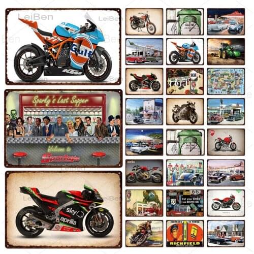 Motorcycle Car Metal Plaque Service Area Garage Repair Shop Gas Station Decoration Wall Sticker Tin Sign Vintage Iron Painting