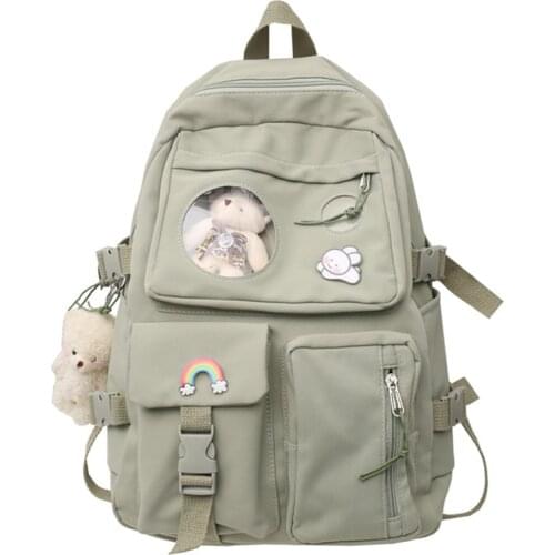 Cute Women Backpack with Transparent Pocket Female Waterproof High Schoolbag Fashion School Backpack for Teenager Girl Mochila