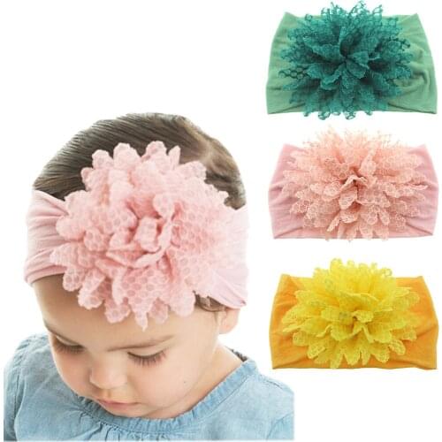 Yundfly Fashion Baby Cotton Flower Headband Elastic Wide Nylon Floral Headwear Girls Hairband Hair Accessories