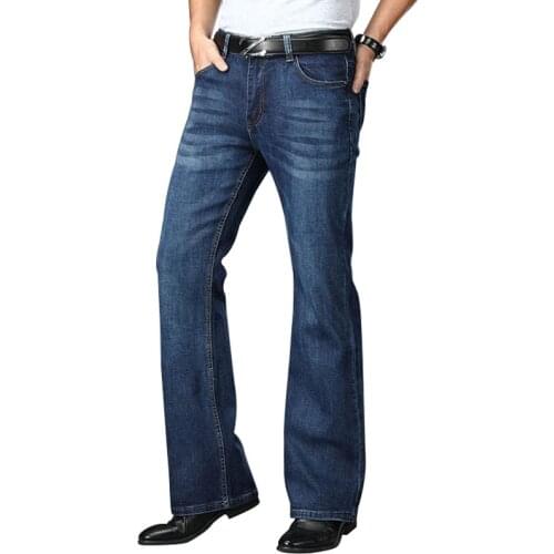 2021 Big Flared Jeans Men Boot Cut Denim Pants High Waist Stretch Loose Fashion Classic Dark Blue Wide Leg Trousers Size 28 - 40