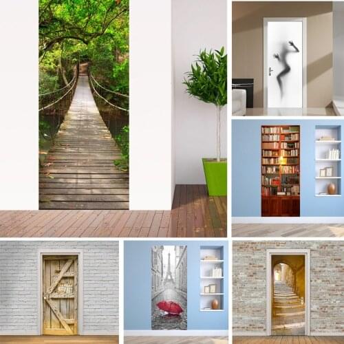 2pcs/set Nature Door Stickers Home Decor DIY PVC Waterproof Wallpaper for Doors Peel and Stick Poster Wall Art Decal deursticker