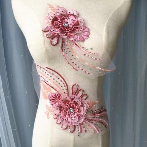 Delicate 3D Rhinestone Petals Lace Patch, Embroidered Trim Lace, Lace Applique With Sequins, Wedding Lace 1 Set