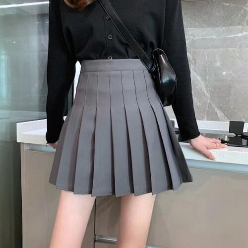 Summer 2021 New Korean College Style Retro Short Skirt High Waist Pleated Skirt Girls Sexy A-line Mini Skirt Black/white/gray