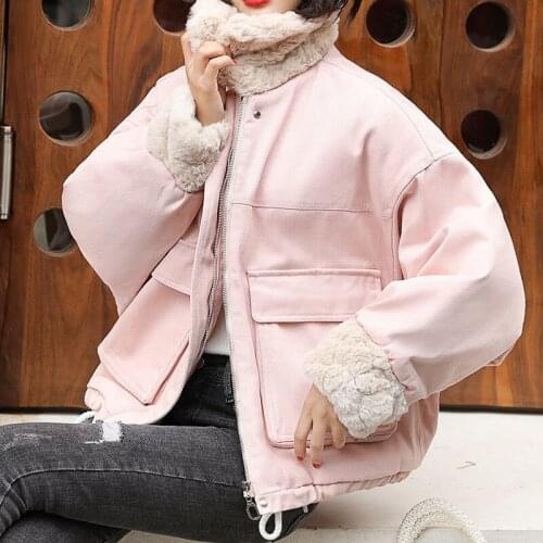 2021 New Arrival Casual Autumn Winter Short Parkas Warm Fur Spliced Long Female Jacket High Street Cotton Jacket Coat